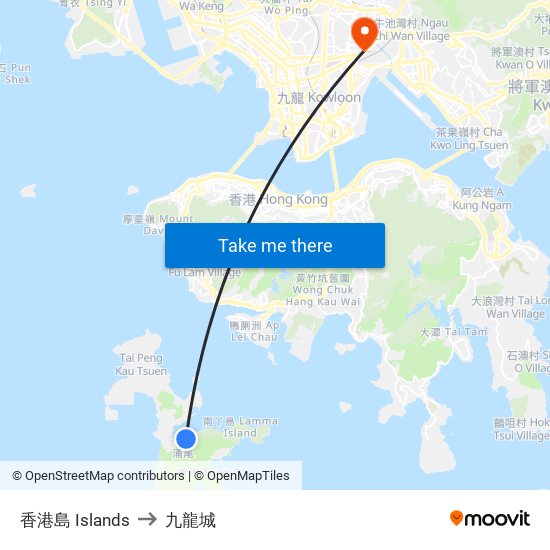 香港島 Islands to 九龍城 map
