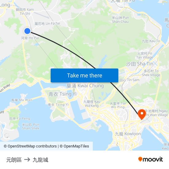 元朗區 to 九龍城 map