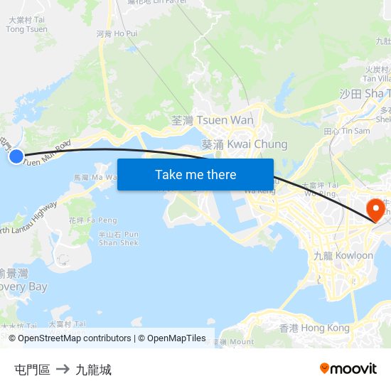 屯門區 to 九龍城 map