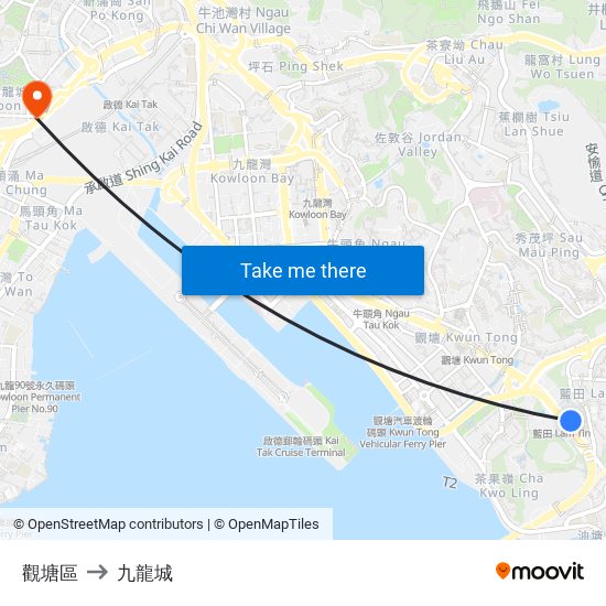 觀塘區 to 九龍城 map