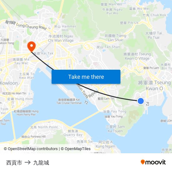 西貢市 to 九龍城 map