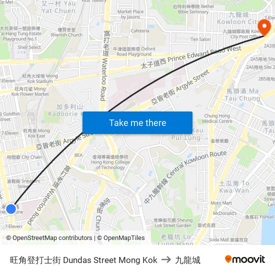 旺角登打士街 Dundas Street Mong Kok to 九龍城 map