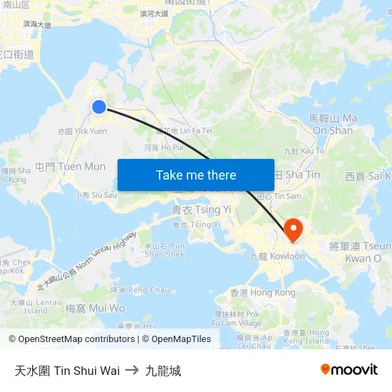 天水圍 Tin Shui Wai to 九龍城 map