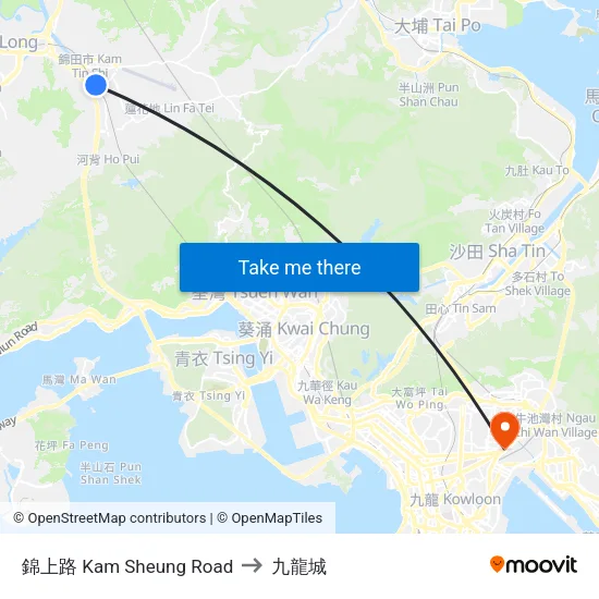 錦上路 Kam Sheung Road to 九龍城 map