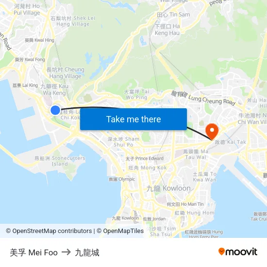美孚 Mei Foo to 九龍城 map