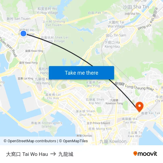 大窩口 Tai Wo Hau to 九龍城 map