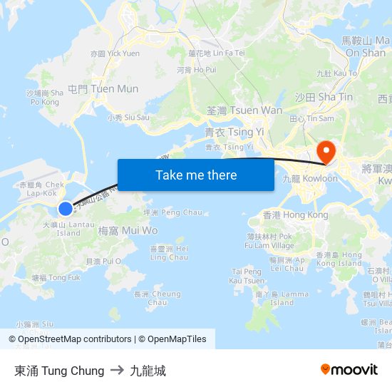 東涌 Tung Chung to 九龍城 map