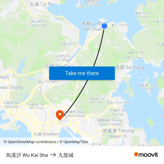 烏溪沙 Wu Kai Sha to 九龍城 map