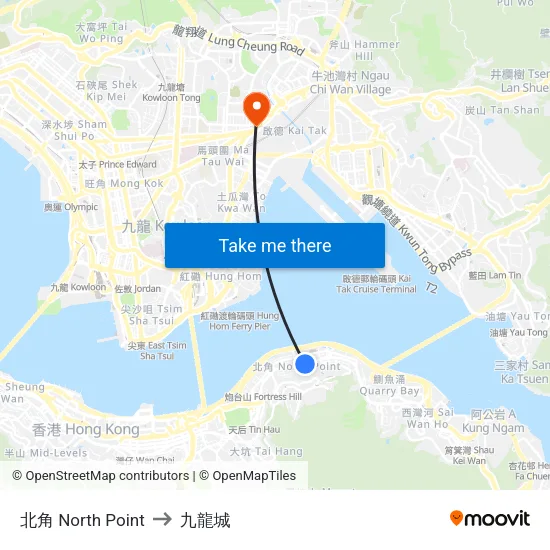 北角 North Point to 九龍城 map