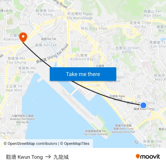 觀塘 Kwun Tong to 九龍城 map