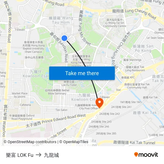 樂富 LOK Fu to 九龍城 map