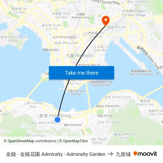 金鐘 - 金鐘花園 Admiralty - Admiralty Garden to 九龍城 map