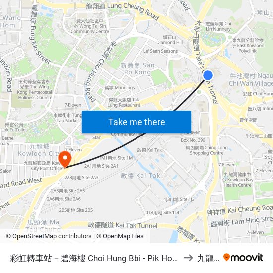 彩虹轉車站－碧海樓 Choi Hung Bbi - Pik Hoi House to 九龍城 map