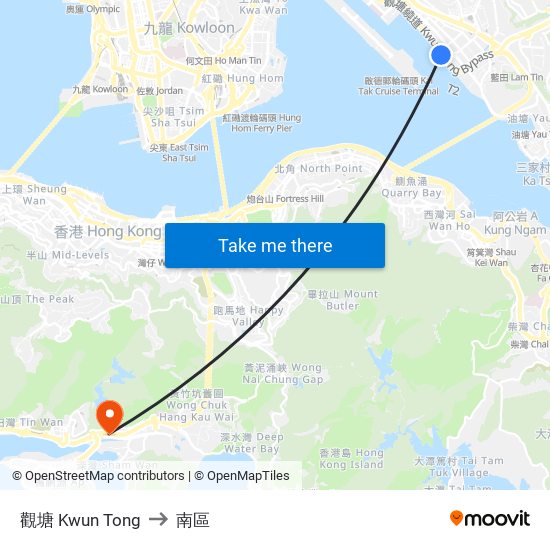 觀塘 Kwun Tong to 觀塘 Kwun Tong map