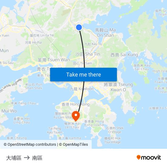 大埔區 to 南區 map