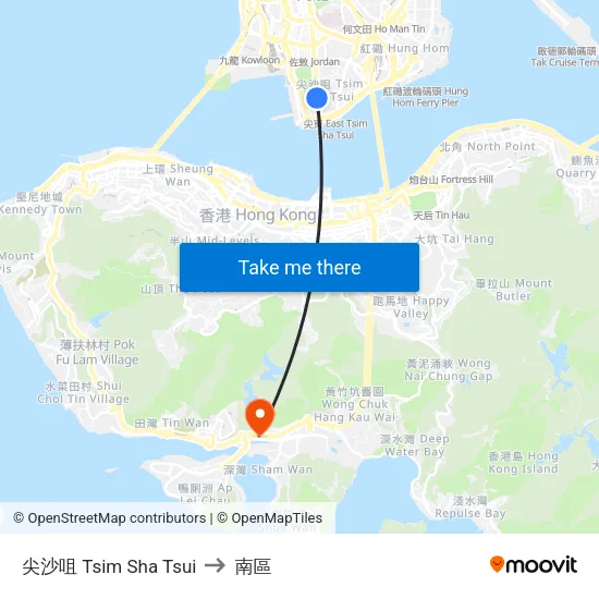 尖沙咀 Tsim Sha Tsui to 南區 map