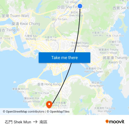 石門 Shek Mun to 南區 map