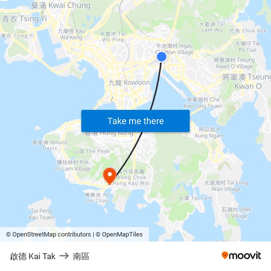 啟德 Kai Tak to 南區 map