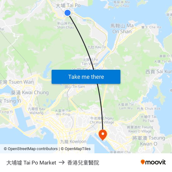 大埔墟 Tai Po Market to 香港兒童醫院 map