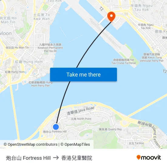 炮台山 Fortress Hill to 香港兒童醫院 map