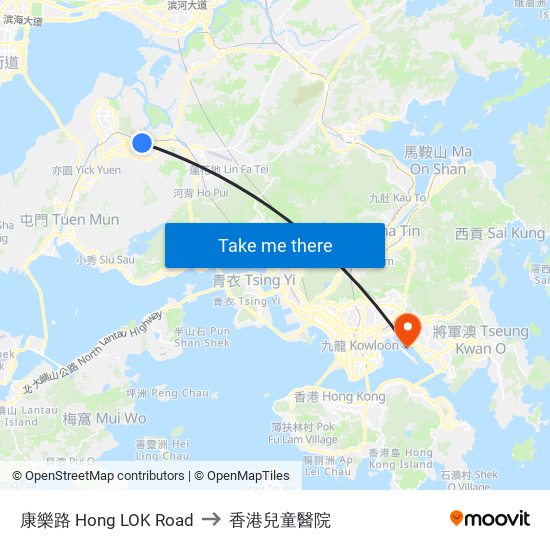 康樂路 Hong LOK Road to 香港兒童醫院 map