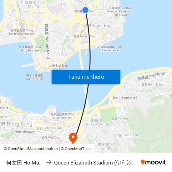 何文田 Ho Man Tin to Queen Elizabeth Stadium (伊利沙伯體育館) map