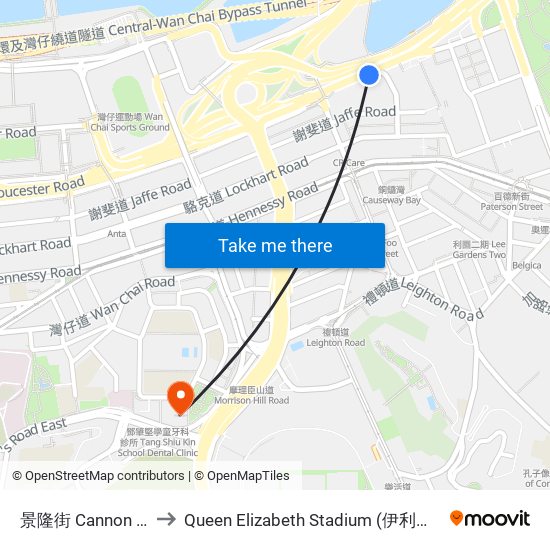 景隆街 Cannon Street to Queen Elizabeth Stadium (伊利沙伯體育館) map