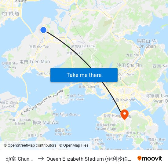 頌富 Chung Fu to Queen Elizabeth Stadium (伊利沙伯體育館) map