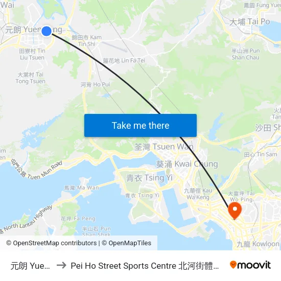 元朗 Yuen Long to Pei Ho Street Sports Centre 北河街體育館 (北河街體育館) map