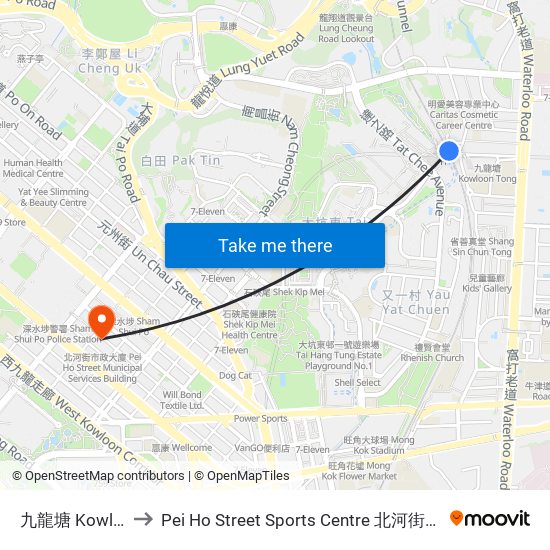 九龍塘 Kowloon Tong to Pei Ho Street Sports Centre 北河街體育館 (北河街體育館) map