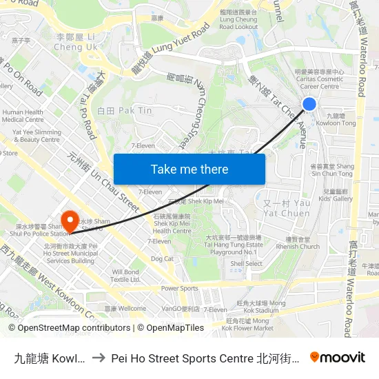 九龍塘 Kowloon Tong to Pei Ho Street Sports Centre 北河街體育館 (北河街體育館) map