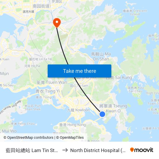 藍田站總站 Lam Tin Station B/T to North District Hospital (北區醫院) map