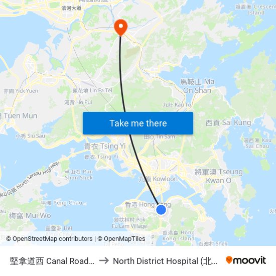 堅拿道西 Canal Road West to North District Hospital (北區醫院) map