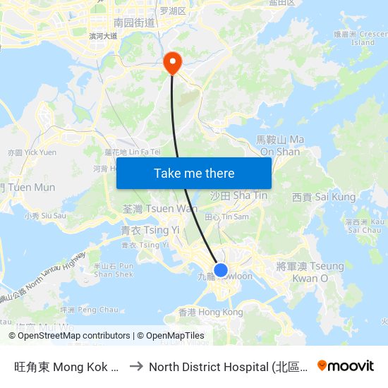 旺角東 Mong Kok East to North District Hospital (北區醫院) map