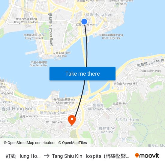 紅磡 Hung Hom to Tang Shiu Kin Hospital (鄧肇堅醫院) map