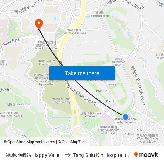 跑馬地總站 Happy Valley Terminus to Tang Shiu Kin Hospital (鄧肇堅醫院) map