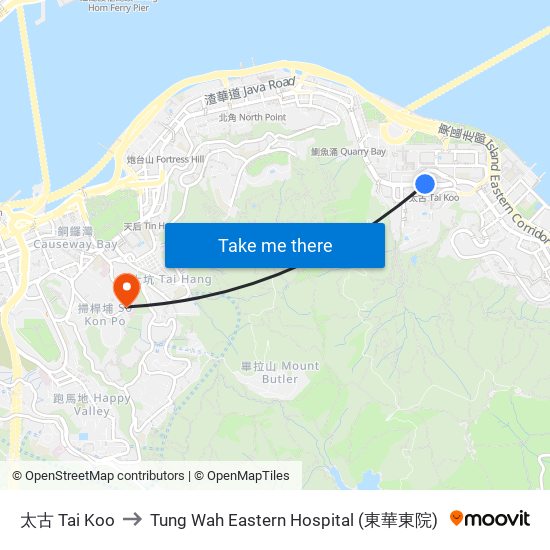 太古 Tai Koo to Tung Wah Eastern Hospital (東華東院) map