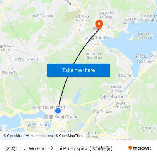 大窩口 Tai Wo Hau to Tai Po Hospital (大埔醫院) map