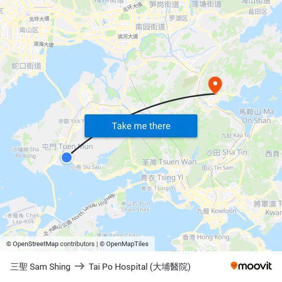 三聖 Sam Shing to Tai Po Hospital (大埔醫院) map