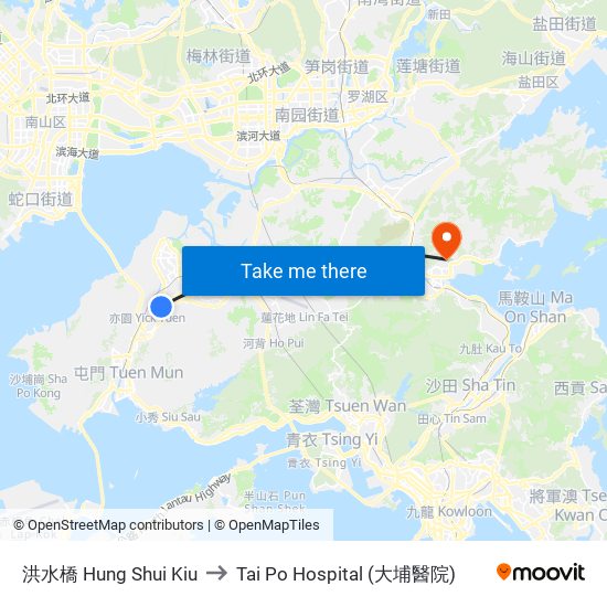 洪水橋 Hung Shui Kiu to Tai Po Hospital (大埔醫院) map