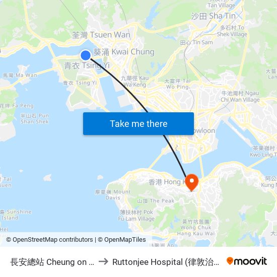 長安總站 Cheung on B/T to Ruttonjee Hospital (律敦治醫院) map