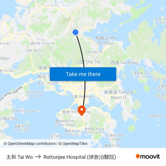 太和 Tai Wo to Ruttonjee Hospital (律敦治醫院) map