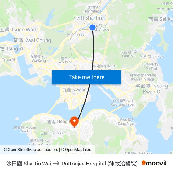 沙田圍 Sha Tin Wai to Ruttonjee Hospital (律敦治醫院) map