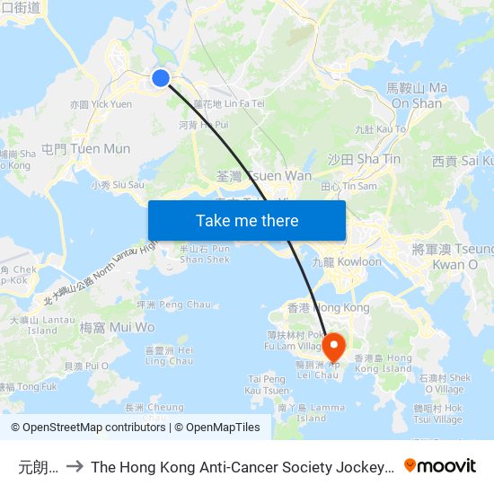 元朗 Yuen Long to The Hong Kong Anti-Cancer Society Jockey Club Cancer Rehabilitation Centre(JCCRC) (香港防癌會賽馬會康復中心) map