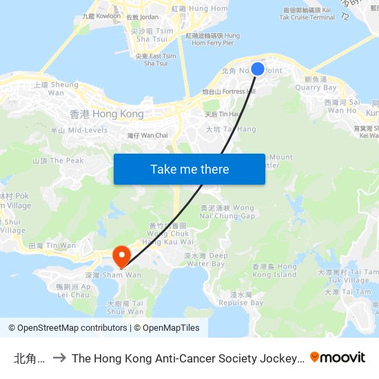 北角 North Point to The Hong Kong Anti-Cancer Society Jockey Club Cancer Rehabilitation Centre(JCCRC) (香港防癌會賽馬會康復中心) map