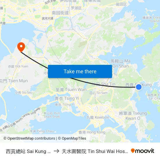 西貢總站 Sai Kung B/T to 天水圍醫院 Tin Shui Wai Hospital map
