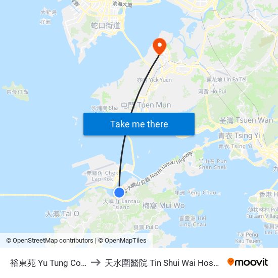 裕東苑 Yu Tung Court to 天水圍醫院 Tin Shui Wai Hospital map