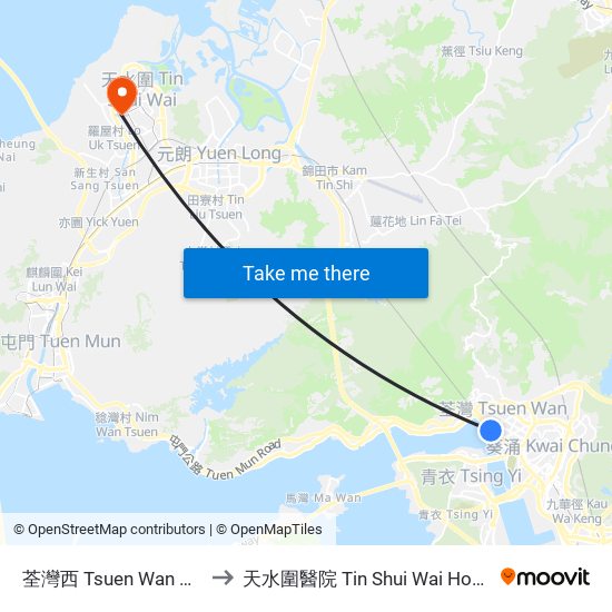 荃灣西 Tsuen Wan West to 天水圍醫院 Tin Shui Wai Hospital map