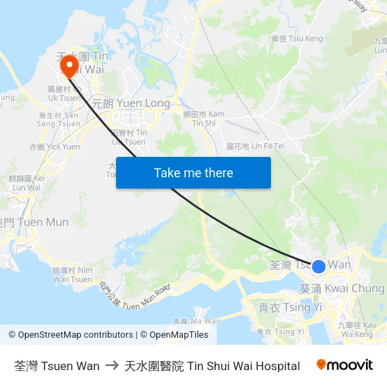 荃灣 Tsuen Wan to 天水圍醫院 Tin Shui Wai Hospital map