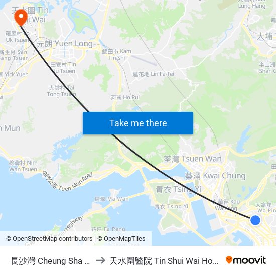 長沙灣 Cheung Sha Wan to 天水圍醫院 Tin Shui Wai Hospital map
